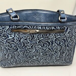 Patricia Nash Poppy ToteEmbossed Blue Leather Handbag